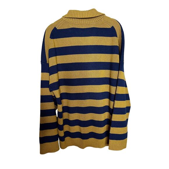 Reformation Brooklyn Cotton Polo Sweater Size Small Collared Navy Gold Stripe - Picture 8 of 8